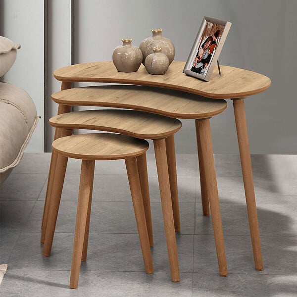 HABITAT ET JARDIN - Table gigogne (4 pièces) en bois "Moon" 40 x 75 x 55 cm - Chêne - large