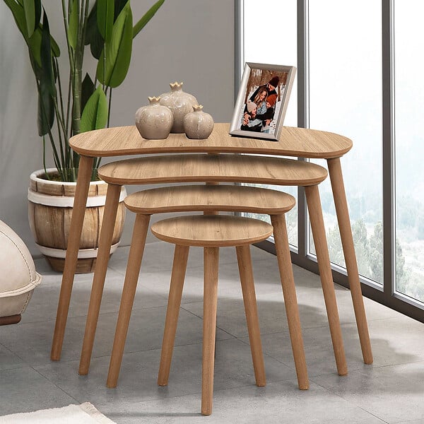 HABITAT ET JARDIN - Table gigogne (4 pièces) en bois "Moon" 40 x 75 x 55 cm - Chêne - large