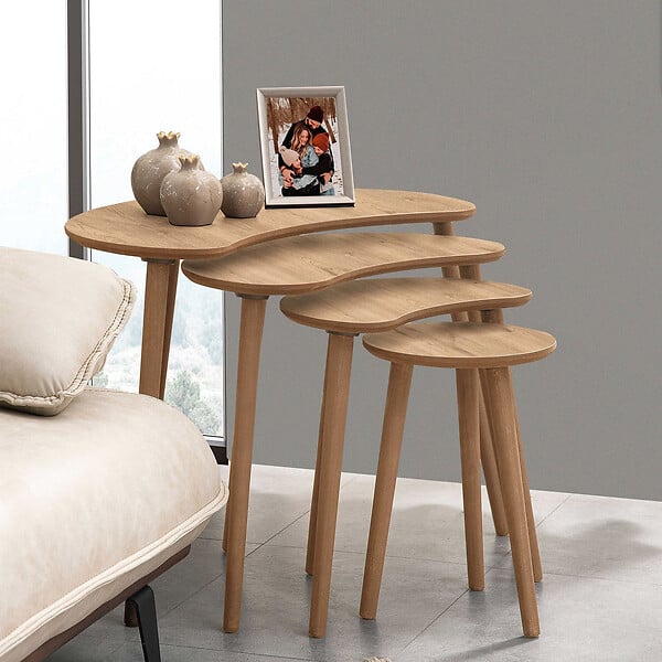 HABITAT ET JARDIN - Table gigogne (4 pièces) en bois "Moon" 40 x 75 x 55 cm - Chêne - large