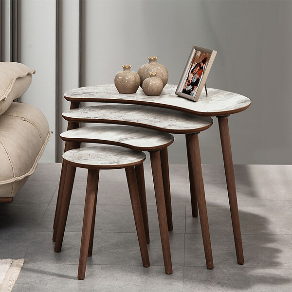 HABITAT ET JARDIN - Table gigogne (4 pièces) en bois "Moon" 40 x 75 x 55 cm - Blanc - large