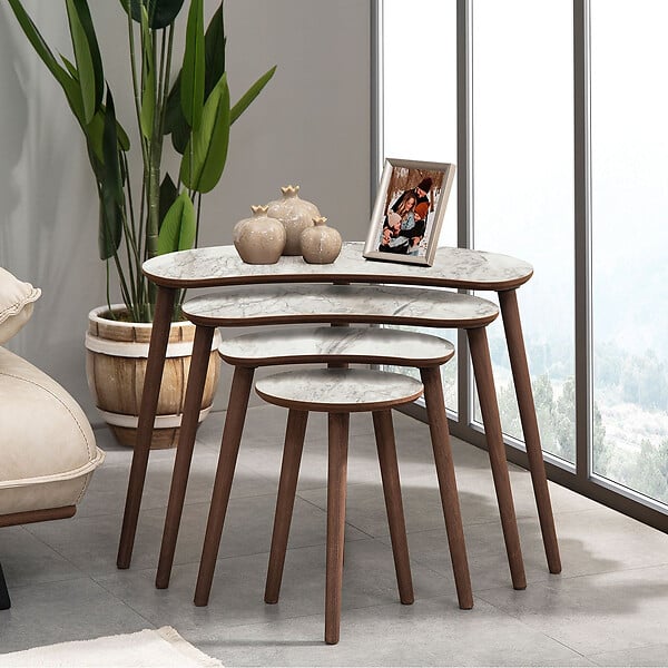 HABITAT ET JARDIN - Table gigogne (4 pièces) en bois "Moon" 40 x 75 x 55 cm - Blanc - large