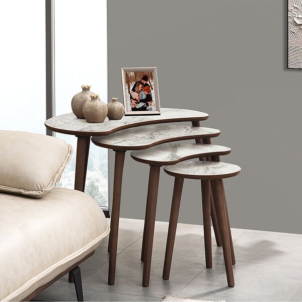 HABITAT ET JARDIN - Table gigogne (4 pièces) en bois "Moon" 40 x 75 x 55 cm - Blanc - large