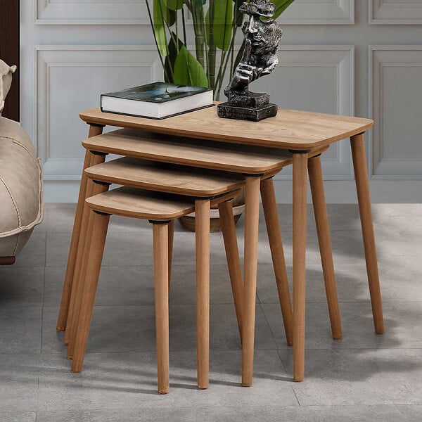 HABITAT ET JARDIN - Table gigogne (4 pièces) en bois "Luci" 70 x 40 x 55 cm - Chêne - large