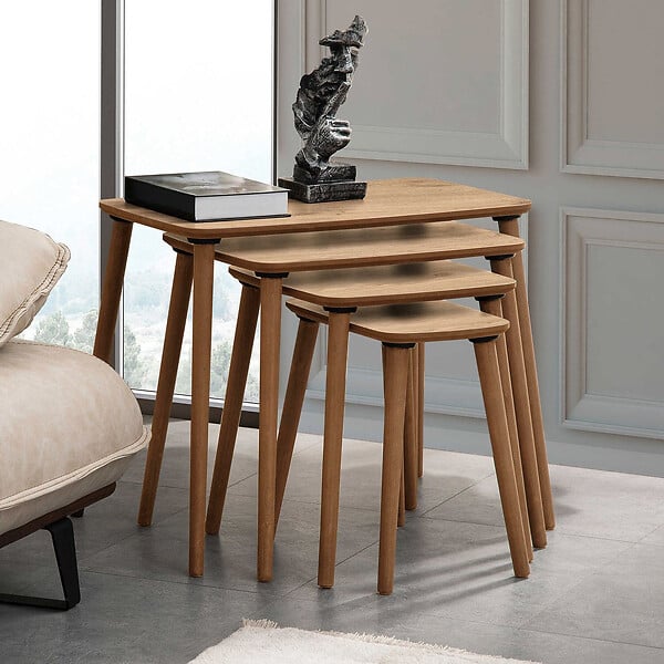 HABITAT ET JARDIN - Table gigogne (4 pièces) en bois "Luci" 70 x 40 x 55 cm - Chêne - large