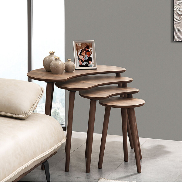 HABITAT ET JARDIN - Table gigogne (4 pièces) en bois "Moon" 40 x 75 x 55 cm - Noyer - large