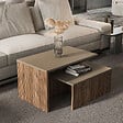 HABITAT ET JARDIN - Table gigogne (2 pièces) en bois "Twins" 72 x 45 x 42 cm - Taupe - vignette