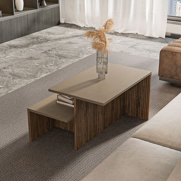 HABITAT ET JARDIN - Table gigogne (2 pièces) en bois "Twins" 72 x 45 x 42 cm - Taupe - large