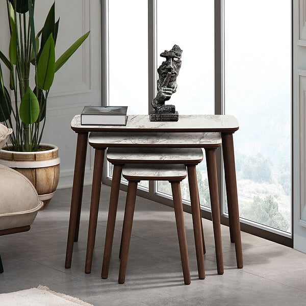HABITAT ET JARDIN - Table gigogne (4 pièces) en bois "Luci" 70 x 40 x 55 cm - Blanc - large