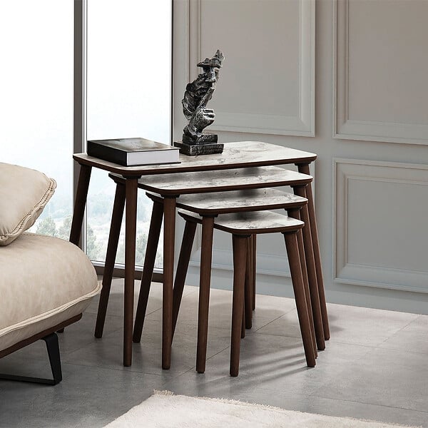 HABITAT ET JARDIN - Table gigogne (4 pièces) en bois "Luci" 70 x 40 x 55 cm - Blanc - large