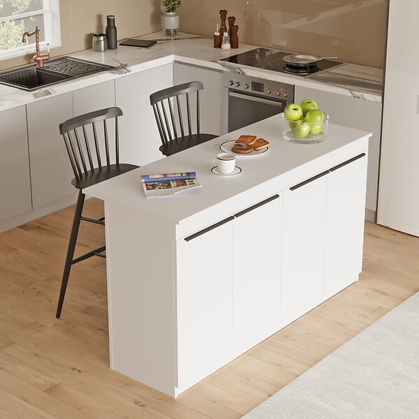 HABITAT ET JARDIN - Table de cuisine en bois "Lark" - 160 x 60 x 90 cm - Blanc - large