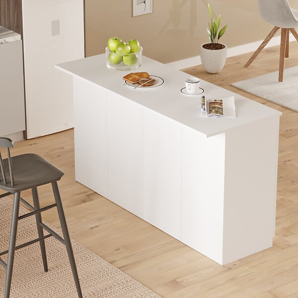 HABITAT ET JARDIN - Table de cuisine en bois "Lark" - 160 x 60 x 90 cm - Blanc - large
