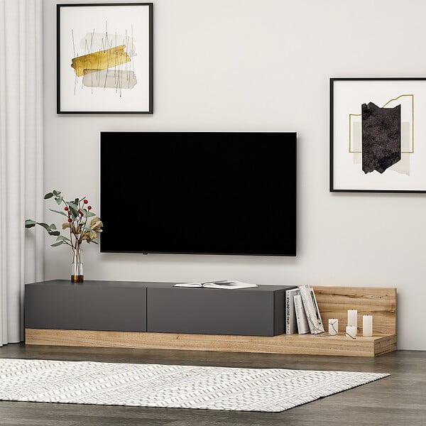 HABITAT ET JARDIN - Meuble TV en bois "Majör" - 180 x 37 x 30 cm - Gris anthracite - large