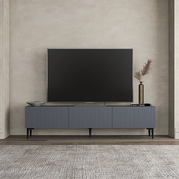 HABITAT ET JARDIN - Meuble TV en bois "Oscar" - 180 x 31 x 45 cm - Gris anthracite - large