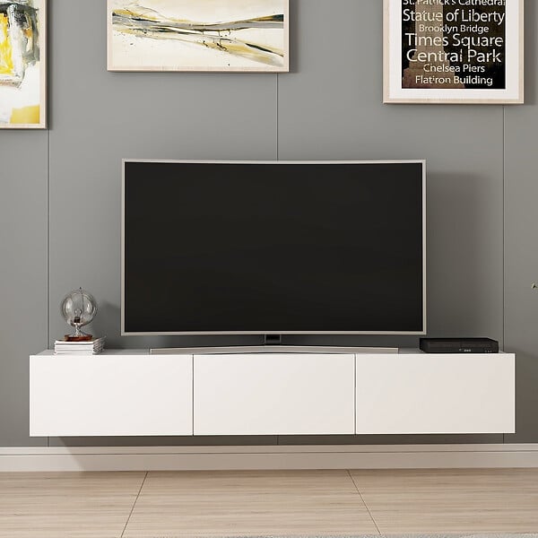 HABITAT ET JARDIN - Meuble TV suspendu en bois "Rigel" - 180 x 32 x 30 cm - Blanc - large