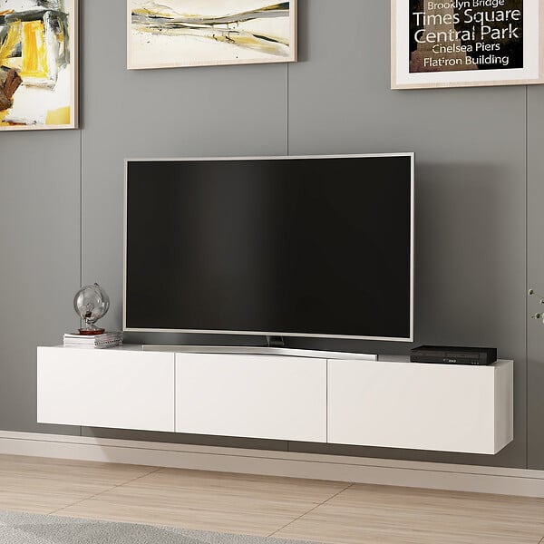 HABITAT ET JARDIN - Meuble TV suspendu en bois "Rigel" - 180 x 32 x 30 cm - Blanc - large