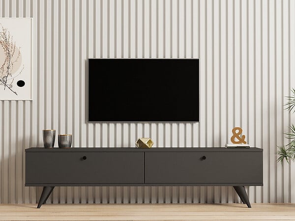 HABITAT ET JARDIN - Meuble TV en bois "Parlak" - 160 x 25 x 40 cm - Gris anthracite - large