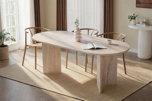 HABITAT ET JARDIN - Table à manger en bois "Sabella" 200 x 90 x 75 cm - Travertin - large