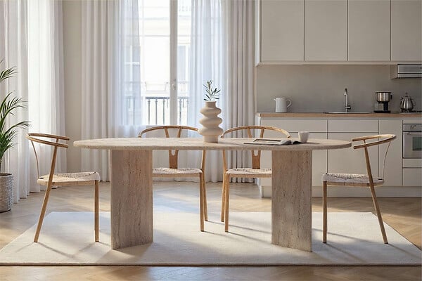 HABITAT ET JARDIN - Table à manger en bois "Sabella" 200 x 90 x 75 cm - Travertin - large