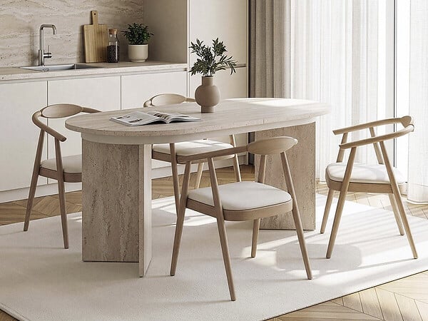 HABITAT ET JARDIN - Table repas extensible en bois 160/200 cm "Sorell" - 8 places - Travertin - large