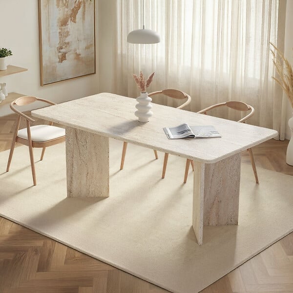 HABITAT ET JARDIN - Table à manger en bois "Linza" 180 x 90 x 75 cm - Travertin - large