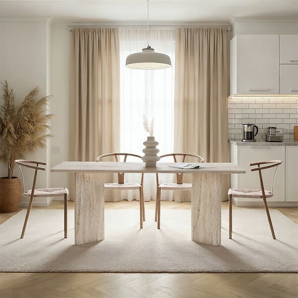 HABITAT ET JARDIN - Table à manger en bois "Linza" 180 x 90 x 75 cm - Travertin - large