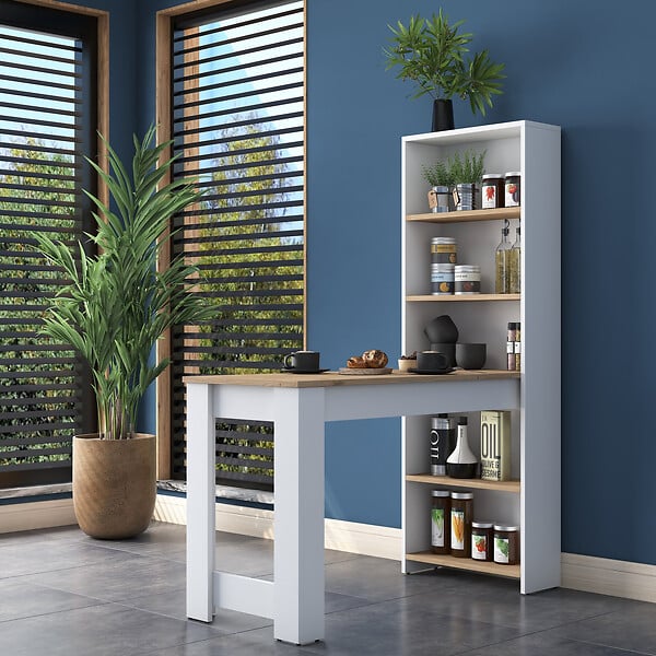 HABITAT ET JARDIN - Table de repas avec étagères en bois "Jong" - 120 x 54 x 154 cm - Marron - large