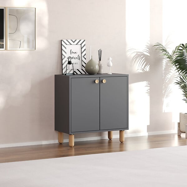 HABITAT ET JARDIN - Buffet en bois "Lina" - 72 x 36 x 73 cm - Gris anthracite - large