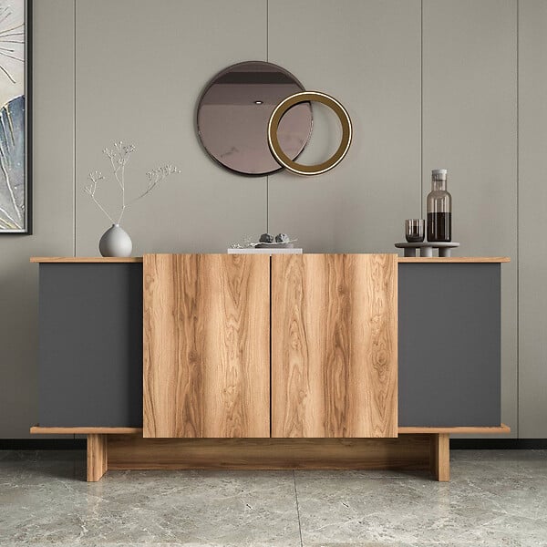 HABITAT ET JARDIN - Buffet en bois "Diana" - 180 x 40 x 81 cm - Gris anthracite - large