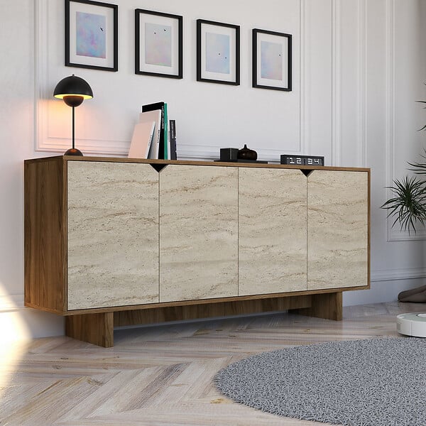 HABITAT ET JARDIN - Buffet en bois "Istemi" - 180 x 40 x 81 cm - Travertin - large