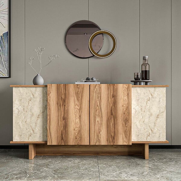 HABITAT ET JARDIN - Buffet en bois "Diana" - 180 x 40 x 81 cm - Travertin - large
