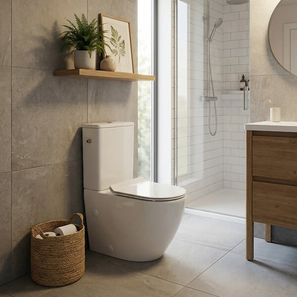 CERAMIA - PixL WC à poser sans bride + abattant SoftClose + réservoir de chasse, alimentation latérale, blanc brillant (CEPX030RREXVP) - large