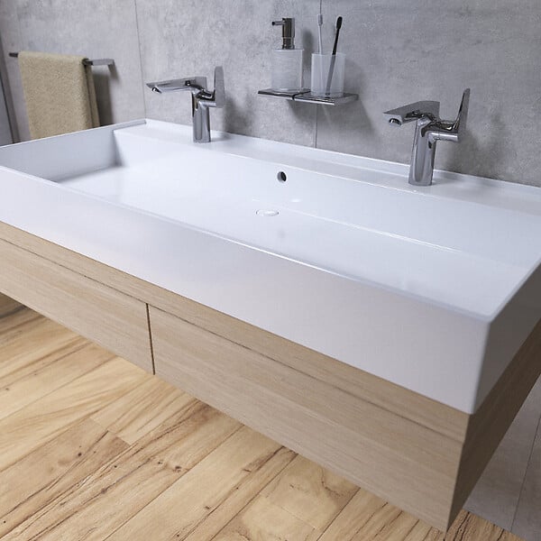 SWISS AQUA TECHNOLOGIES - Lavabo 121,4 x 46,9 cm en céramique blanc – 2 trous – Infinitio (SATINF12046) - large