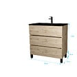 AURLANE - Meuble de salle de bains 80 cm 3 Tiroirs Chêne Naturel + Vasque Céramique Noire - TIMBER - vignette