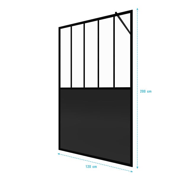 AURLANE - Paroi de douche 120x200 cm type Verriere - Verre trempe et Structure aluminium noir mat - large