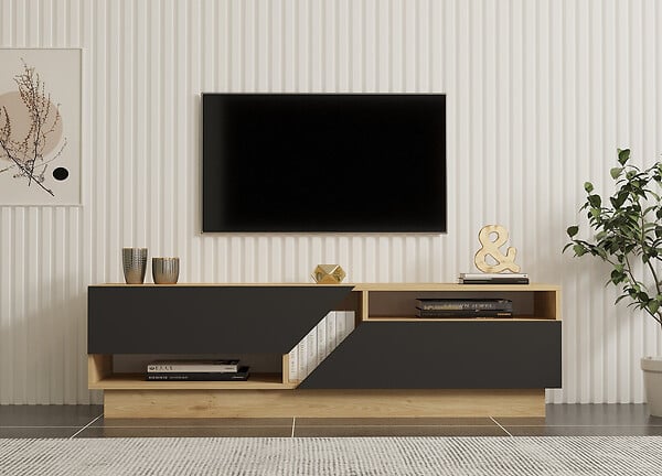 HABITAT ET JARDIN - Meuble TV en bois "Yaprak" - 160 x 40 x 45 cm - Saphir, Anthracite - large