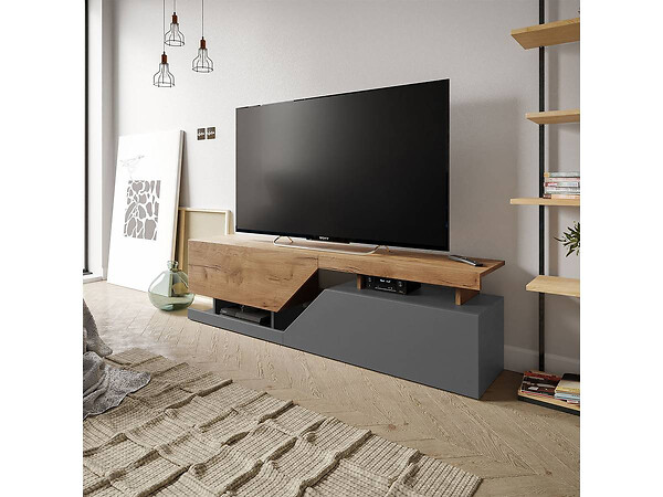 HABITAT ET JARDIN - Meuble TV "Ceelias" -160 x 46 x 35 cm - Gris/Marron - large