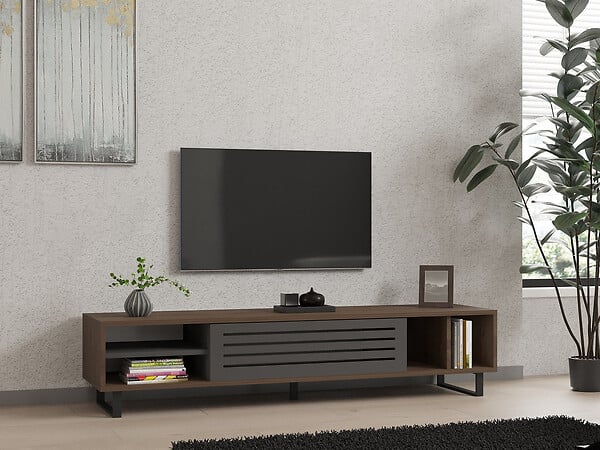 HABITAT ET JARDIN - Meuble TV en bois "Eray" - 160 x 40 x 35 cm - Noyer, Anthracite - large