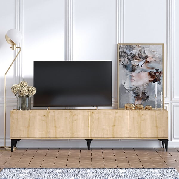 HABITAT ET JARDIN - Meuble TV en bois "Nora" - 180 x 35 x 50 cm - Chêne Saphir - large