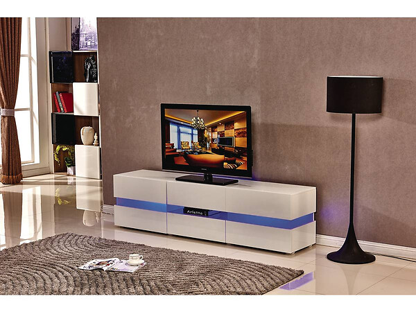 HABITAT ET JARDIN - Meuble TV LED "Vida' - 177 x 39 x 45 cm - Blanc laqué - large