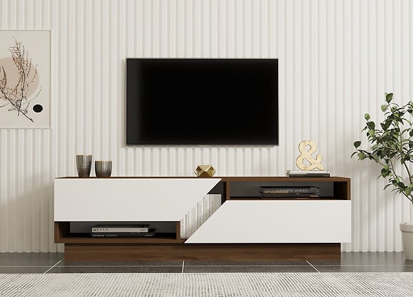 HABITAT ET JARDIN - Meuble TV en bois "Koza" - 160 x 40 x 45 cm - NoyerBlanc - large