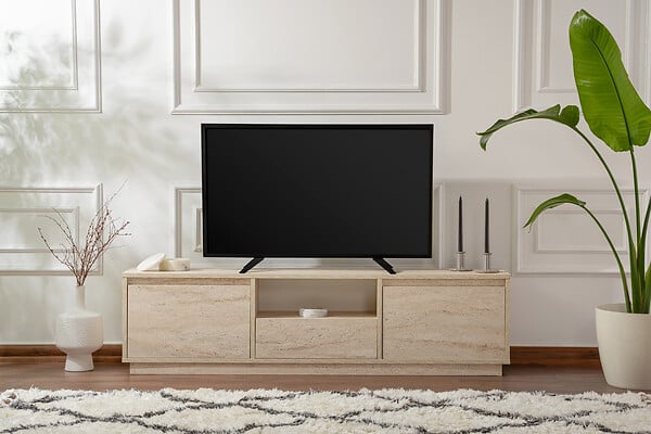 HABITAT ET JARDIN - Meuble TV en bois "Vanguard" - 160 x 29 x 42 cm - Travertin - large