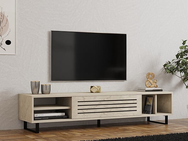 HABITAT ET JARDIN - Meuble TV en bois "Safir" - 160 x 40 x 35 cm - Travertin - large