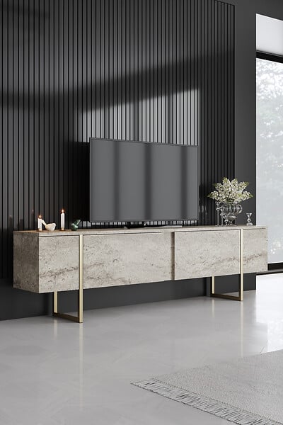 HABITAT ET JARDIN - Meuble TV en bois "Luxe" - 180 x 30 x 50 cm - TravertinOr - large