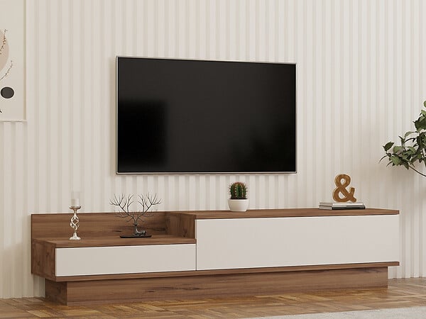 HABITAT ET JARDIN - Meuble TV en bois "Barko" - 160 x 35 x 35 cm - Pin atlantiqueBlanc - large