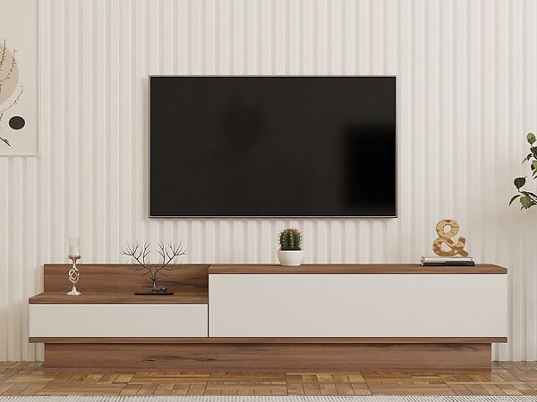 HABITAT ET JARDIN - Meuble TV en bois "Barko" - 160 x 35 x 35 cm - Pin atlantiqueBlanc - large