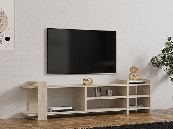 HABITAT ET JARDIN - Meuble TV en bois "Zeyna" - 156 x 29 x 40 cm - Travertin - large
