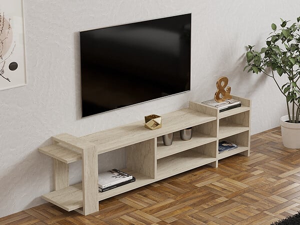 HABITAT ET JARDIN - Meuble TV en bois "Zeyna" - 156 x 29 x 40 cm - Travertin - large