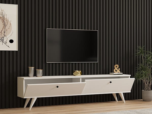 HABITAT ET JARDIN - Meuble TV en bois "Paris" - 160 x 25 x 40 cm - Blanc - large