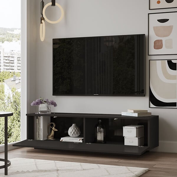 HABITAT ET JARDIN - Meuble TV en bois "FN1" - 140 x 35 x 38 cm - Noir - large