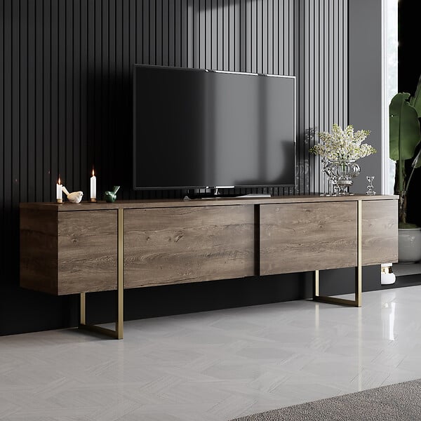 HABITAT ET JARDIN - Meuble TV en bois "Luxe" - 180 x 30 x 50 cm - NoyerOr - large
